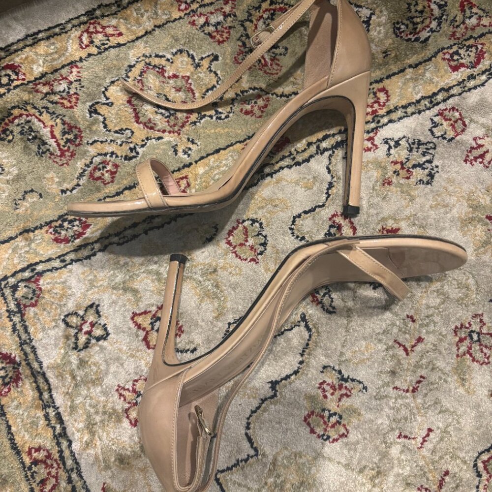Stuart Weitzman Nudist Patent Leather Sandals- Nude